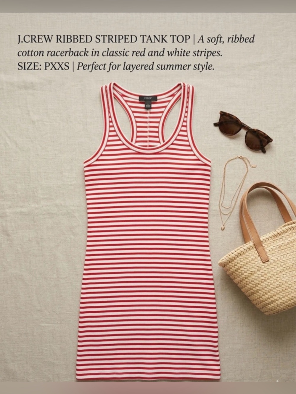 J. Crew Red and White Striped Ribbed Racerback Tank